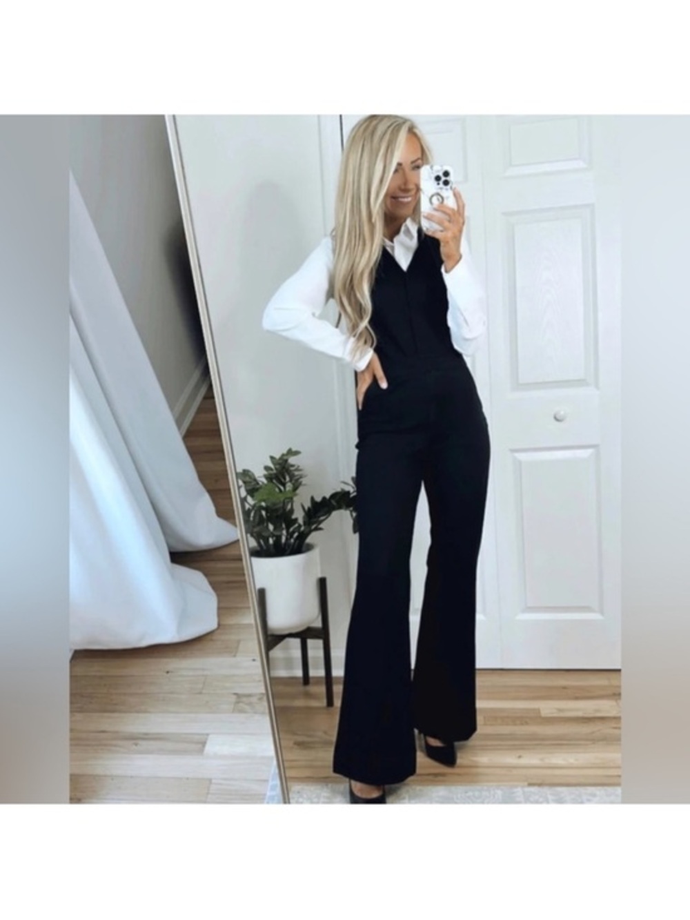 Spanx The Perfect Jumpsuit Wide Leg Flare in Classic Black 20383R size L Large